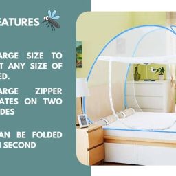 kindlook fashion Polyester Adults Washable Mosquito Net Foldable For Double Bed & King Size (200x200x155 CM) Mosquito Net image 3
