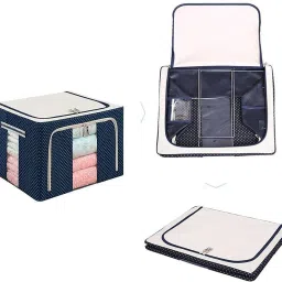 Goodmarts Foldable Fabric Storage Rectangular Box , Clothes Stackable Container Organizer Rubberised Cotton Laundry Bag-image-32