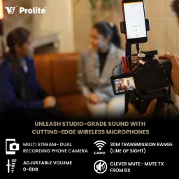 Prolite WMS PRØ X1 (with Bag) | 1RX, 2TX | For Camera, Mobile | Karaoke, Bluetooth Music Camera Microphone image 5