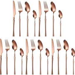 Shiny Rose Golden Cutlery Combo with 5 Knives, 5 Forks and 10 Spoons Stainless Steel Cutlery Set-3