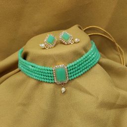 Brass Gold-plated Green, White Jewel Set-image-3