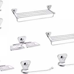 Stainless Steel Bathroom Accessories set combo of 8-piece Silver Towel Holder-image-48