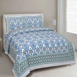Blue Floral 144 TC Cotton King Bedsheet and 2 Pillow Cover by UniqChoice-picture-7