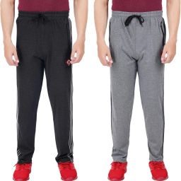 Pack of 2 Men Solid Black, Grey Track Pants-image-22