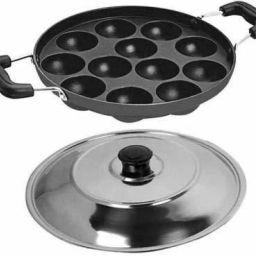 APPAM PATRA Paddu Maker Pongalu Maker kuzhi piyaram Maker pan Paniyarkal with Lid Roasting Pan 23 cm diameter with Lid 1 L capacity (Aluminium, Stainless Steel, Non-stick) with Lid 0.25 L capacity 22 cm diameter-image-1