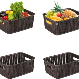 Plastic Pack of 4 Multi-Purpose Plastic Basket for Storage M20 | (6 LTR) Dark Brown Storage Basket-33
