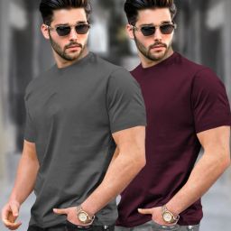 Pack of 2 Men Solid Round Neck Cotton Blend Multicolor T-Shirt-image-48