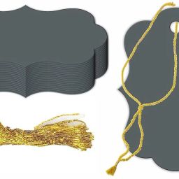 KREEPO Multi Stylish Handmade Gift Tag Colorful Blank Labels Message Note Craft Paper With Golden Strings, Price Hang Tag For Wedding Party Events 50pcs- Basalt Color (1.95inch x 2.75inch) Greeting Card-image-52