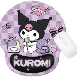 Qpets Kawaii Mouse Pad with Wrist Rest Cute Kuromi Print Relieves Wrist Pain 22x24cm Non Slip Base Mousepad-46