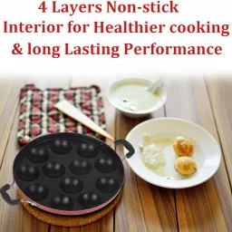 strobine 3-Layer Non Stick Appam Patra Gabgota Pongal Paniyraim With Lids Tawa 23 cm diameter with Lid image 5