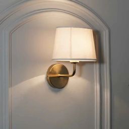 kapoor lampshades Sadie Shine Brass Metal Finish Wall Light With Oval White Shade-picture-20