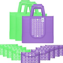 Pack of 12 Smile Foldable Grocery/Shopping Bags For Women | Green & Purple Pack of 12 Grocery Bags-image-76
