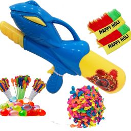 (1 Pichkari+ 3 Magic Balloon+ 100 Water Balloon+ 2 Holi Cap)For Kids Holi Party Water Gun-image-49