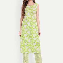 GREYSHADE Floral Printed Round Neck Pure Cotton Straight Kurta with Trousers-picture-56