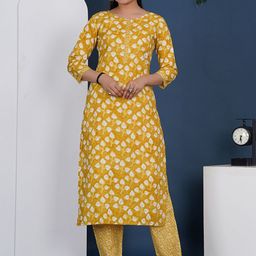GREYSHADE Floral Printed Round Neck Pure Cotton Straight Kurta with Trousers-13
