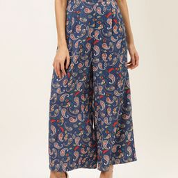 20Dresses Women Blue & Peach-Coloured Comfort Fit Printed Parallel Trousers-picture-15