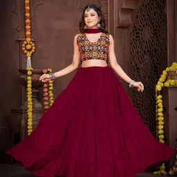 KALINI Embroidered Mirror Work Lehenga Choli With Dupatta-18