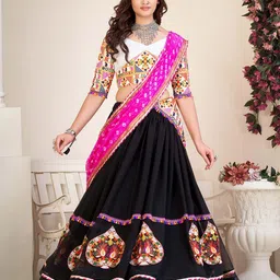 KALINI Embroidered V-Neck Three-Quarter Sleeve Lehenga & Unstitched Blouse With Dupatta-picture-54