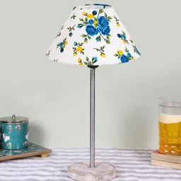 Devansh White Printed Wood & Cotton Frustum Contemporary Table Lamp-30