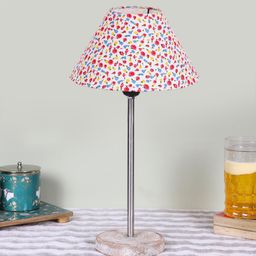 Devansh White Printed Wood & Cotton Frustum Contemporary Table Lamp-29