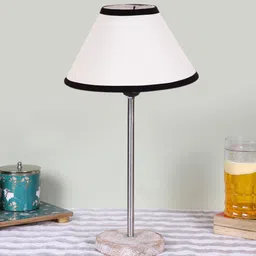 Devansh White Textured Wooden Contemporary Frustum Shaped Table Lamp-image-84