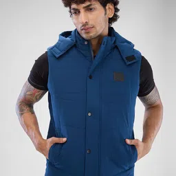 SPYKAR Men Solid Sleeveless Hooded Regular Fit Padded Jacket Jacket-picture-19