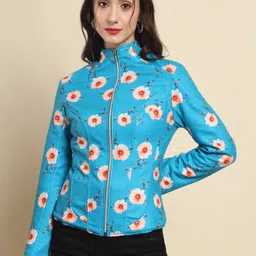 BAESD Floral Printed Stand Collar Fleece Bomber Jacket-image-95