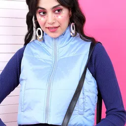 Tokyo Talkies Women Blue Padded Jacket-image-80