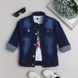 Ministitch Boys Washed Crop Denim Jacket with Patchwork-picture-51