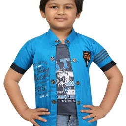 BAESD Boys Typography Printed Lightweight Open Front Jacket With Attached T-shirt-4