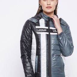 JUMP USA Women Grey Washed Puffer Jacket with Patchwork-image-54