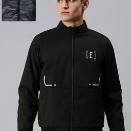 SHOWOFF Men Black Checked Reversible Sporty Jacket with Patchwork-5
