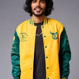 GO DEVIL Colourblocked Stand Collar Varsity Jacket image 1