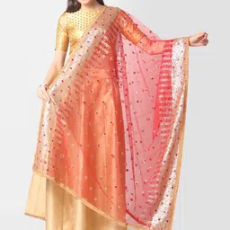 Dupatta Bazaar Red & Gold Ethnic Motifs Embroidered Dupatta with Sequinned Details-31