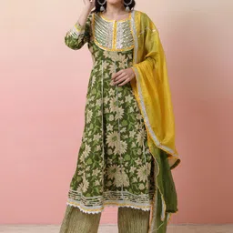 Sangria Printed Gota Work Anarkali Kurta With Palazzo & Dupatta-27