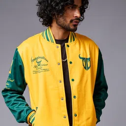 GO DEVIL Colourblocked Stand Collar Varsity Jacket image 3