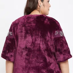 Antheaa Curve Plus Size Fux Fur Trim Embellished Open Front Jacket image 3