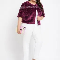 Antheaa Curve Plus Size Fux Fur Trim Embellished Open Front Jacket image 2