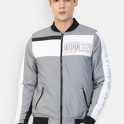 Louis Philippe Jeans Men Grey & White Colourblocked Pure Cotton Bomber Jacket-picture-22