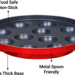 strobine 3-Layer Non Stick Appam Patra Gabgota Pongal Paniyraim With Lids Tawa 23 cm diameter with Lid image 3