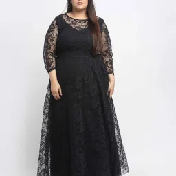 Solid Net Stitched Flared/A-line Gown-15