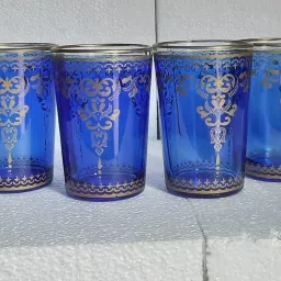 (Pack of 6) Blue Moroccan Tea Glasses Set of 6 (120 ML)JM-7002 Glass Set Water/Juice Glass-5