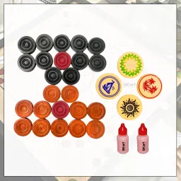 Wooden Carrom Coins Set – 24 Pieces with 4 Designer Strikers & 2 Carrom Powders Carrom Pawns-14