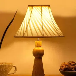 new era Off-white cotton Vintage Cross Pleated lamp with wood base (12x19.25)-picture-22