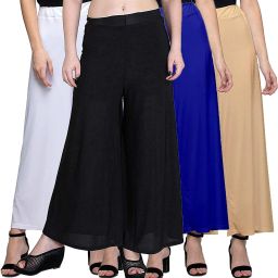 Women Regular Fit White, Black, Blue, Beige Viscose Rayon Trousers-image-69