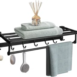 Aluminum Folding Towel Rack/Towel Stand/Hanger/Bathroom Accessories (24 Inches) Black Towel Holder-image-8
