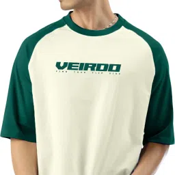 Oversized Men Printed, Typography Round Neck Pure Cotton Beige, Dark Green T-Shirt-image-54