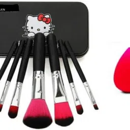 Pack of 7 black Makeup brushes with beauty blender puff-image-22