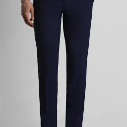 Men Slim Fit Blue Polyester Trousers-image-86
