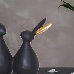 BECKON VENTURE Black &Gold Toned Rabbit Figurine Showpiece-image-6